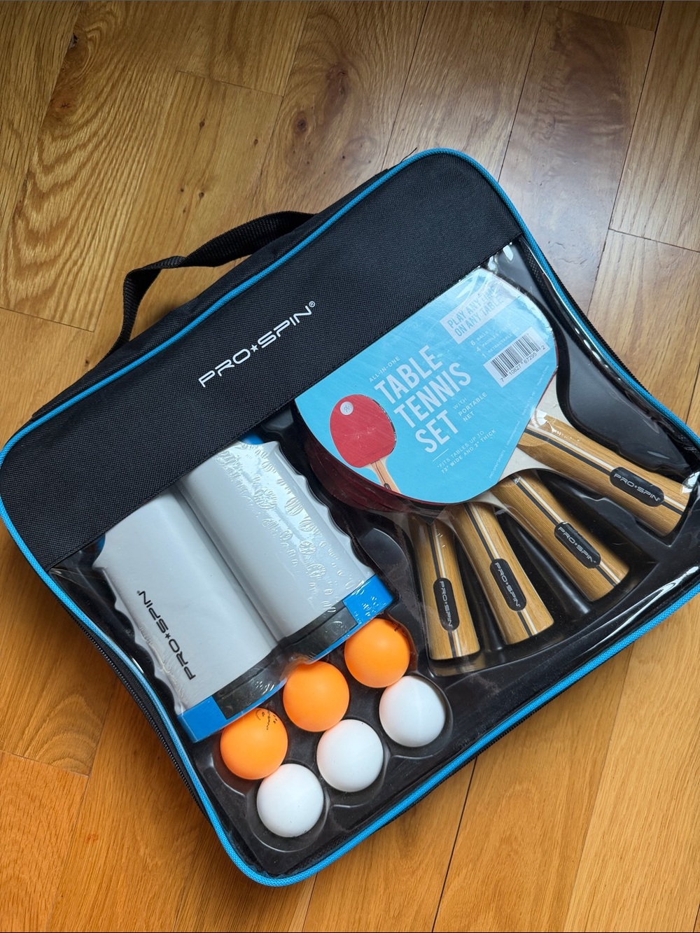 Table Tennis Set – Black and Blue Carry Case with Orange & White Balls